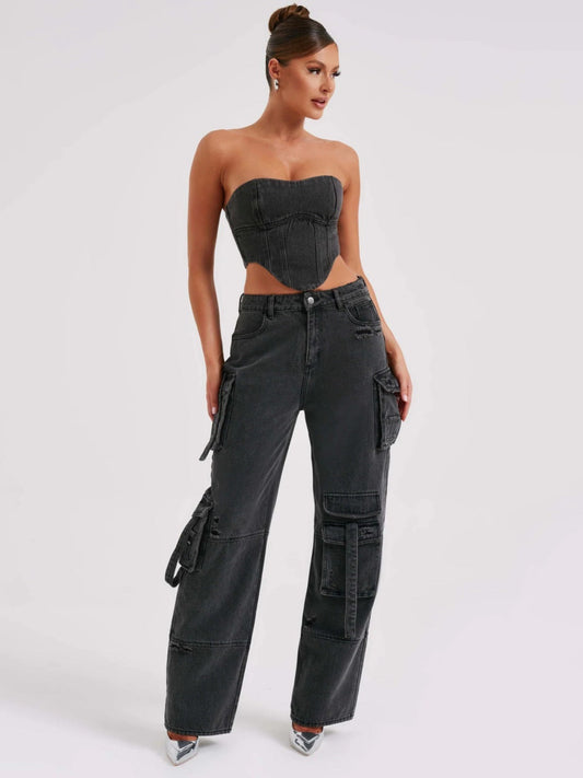 Yasmin - Ensemble deux pièces avec pantalon cargo et top court